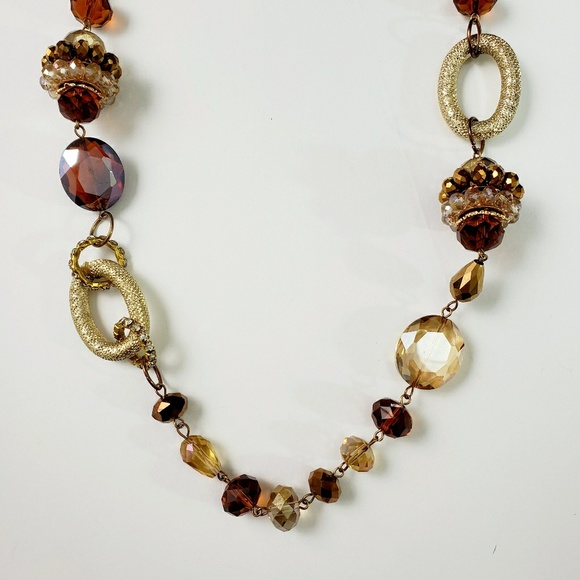 Long Retro 80s Beaded Gold Tone Crystal Necklace - Picture 7 of 8